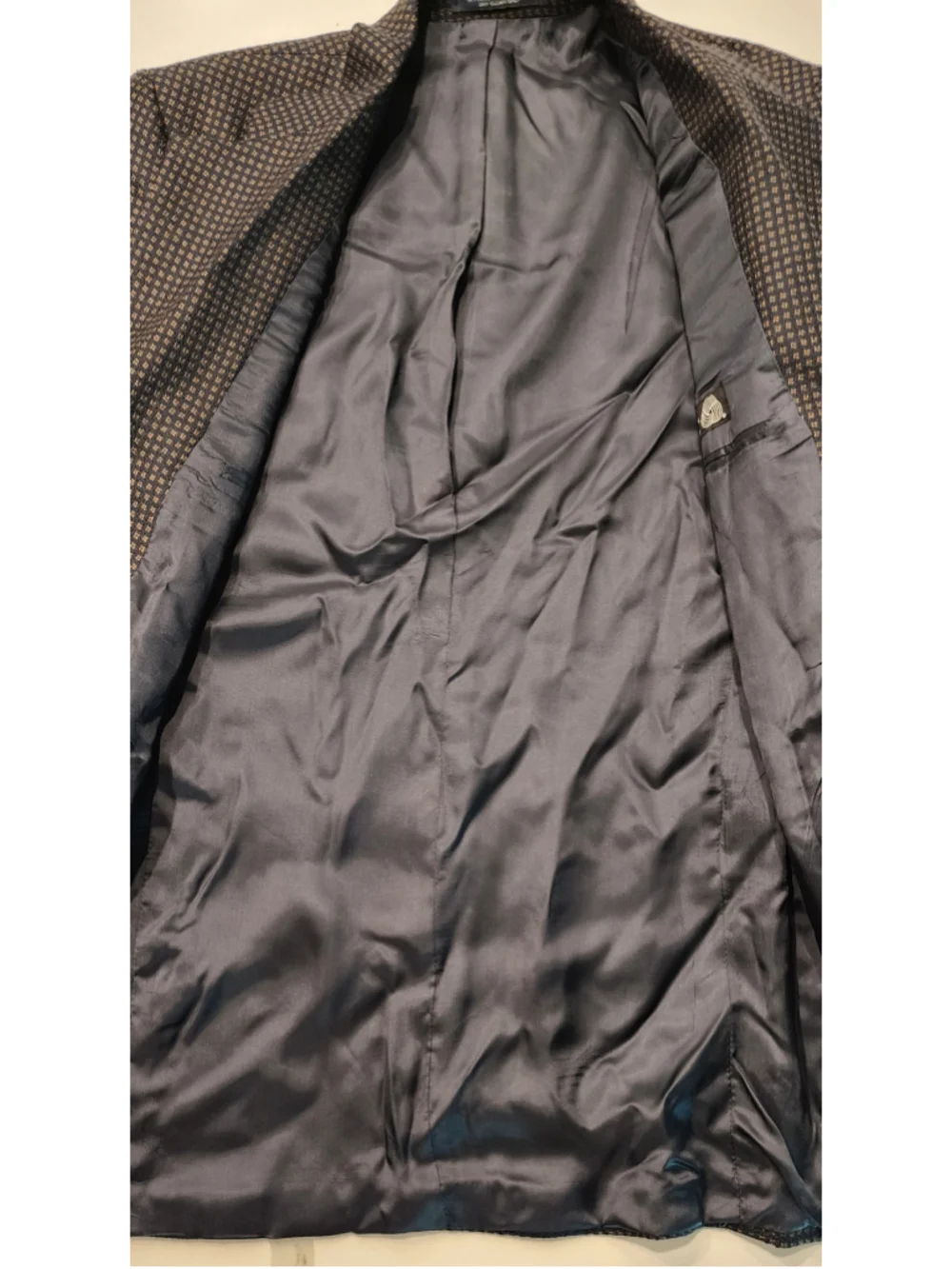 Marco Cellini Men’s 40 100% Wool Blazer Navy Tan Geometric Check Sport Coat Long